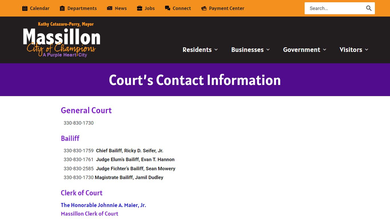 Court’s Contact Information - City of Massillon